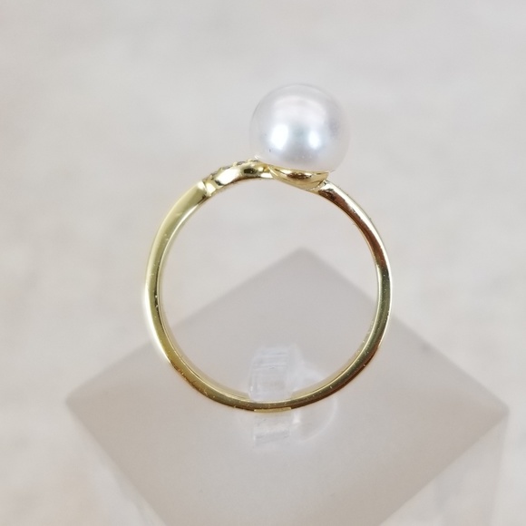 18k Over Sterling 10mm Freshwater Pearl Ring - Picture 3 of 8